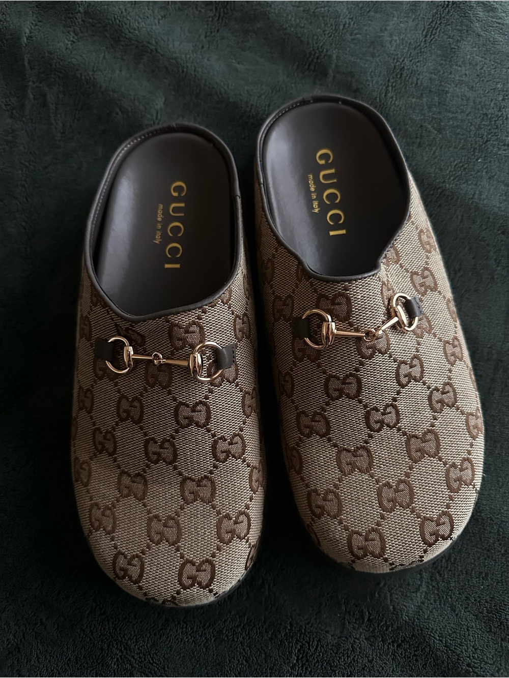 Gucci Beige Brown GG Canvas Horsebit Clogs - Picture 5 of 6